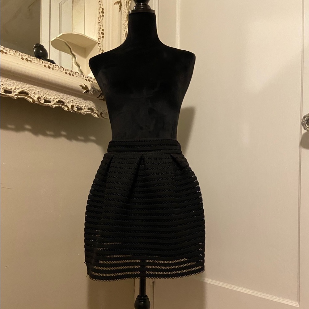 Black Textured Striped Skirt